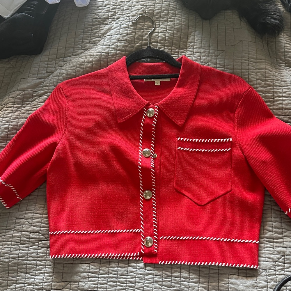 Maje Red Blazer with White Trim